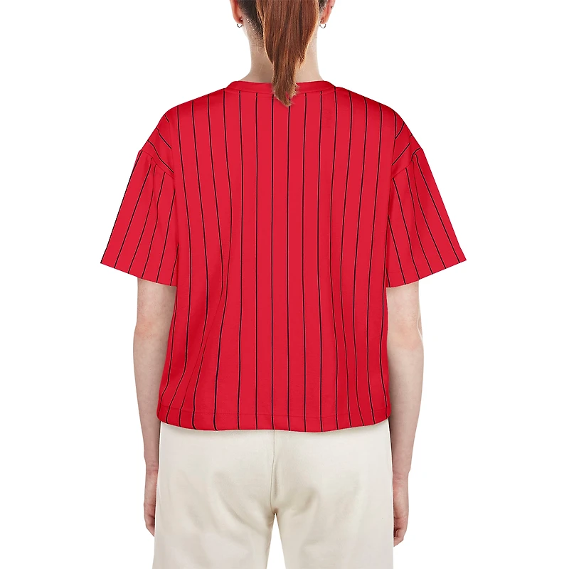T-shirt boxy à fines rayures rouge St. Louis Cardinals New Era pour femme