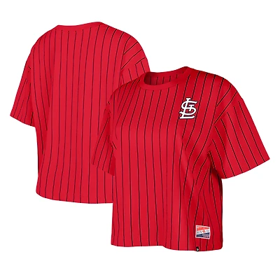 Women's New Era Red St. Louis Cardinals Boxy Pinstripe T-Shirt