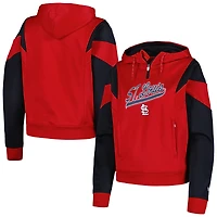 Women's New Era Red St. Louis Cardinals Color Block Fleece Quarter-Zip Hoodie