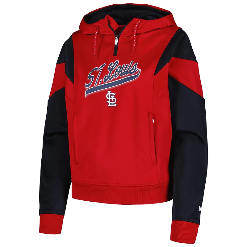 Women's New Era Red St. Louis Cardinals Color Block Fleece Quarter-Zip Hoodie