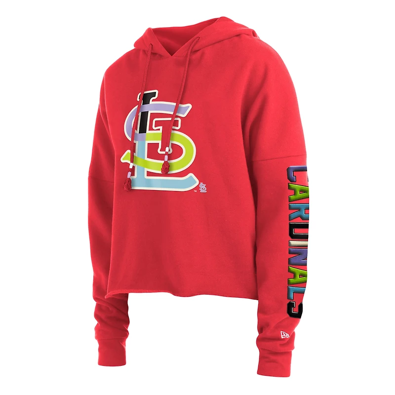 Women's New Era Red St. Louis Cardinals Fashion High Hip Pullover Hoodie