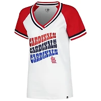 T-shirt à col en V raglan double reliure jersey New Era blanc St. Louis Cardinals pour femme