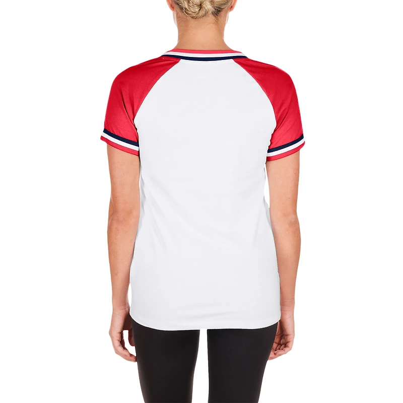 T-shirt à col en V raglan double reliure jersey New Era blanc St. Louis Cardinals pour femme
