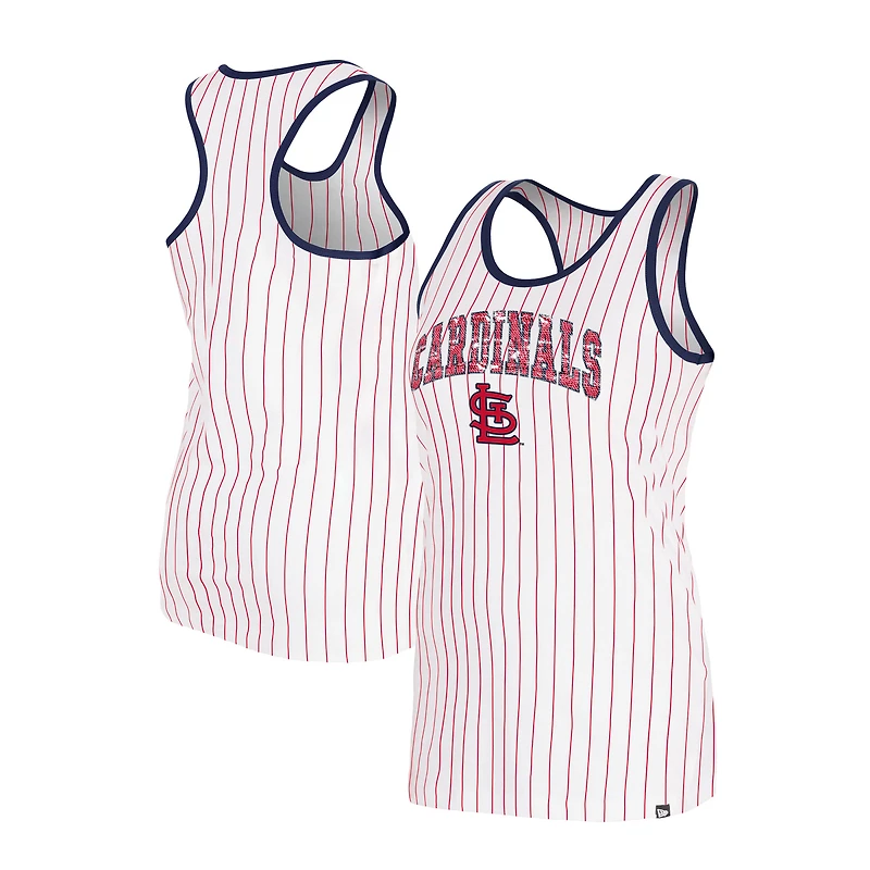 Débardeur blanc à dos nageur fines rayures et sequins New Era pour femme des St. Louis Cardinals