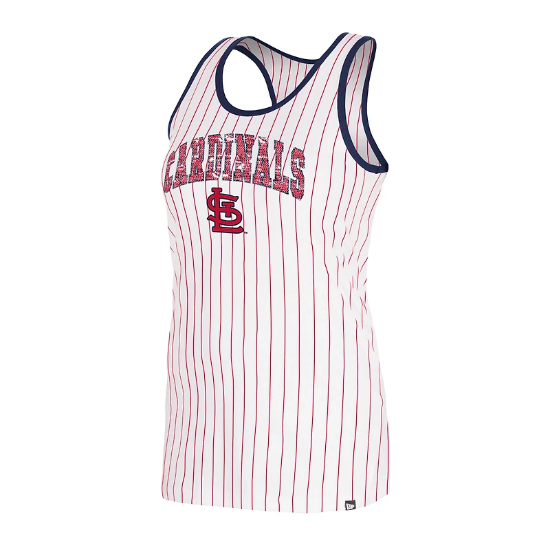 Débardeur blanc à dos nageur fines rayures et sequins New Era pour femme des St. Louis Cardinals