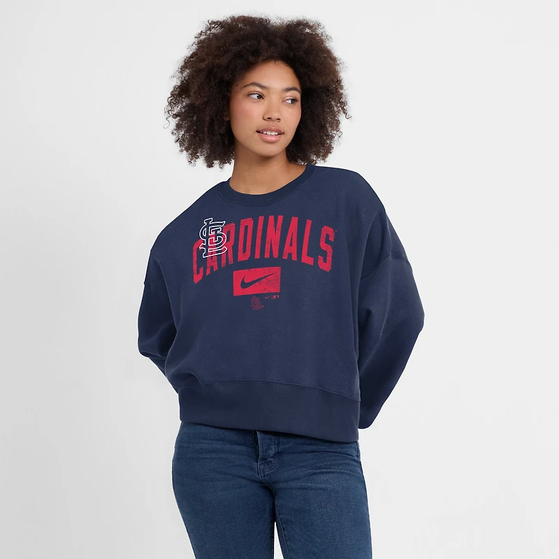 Women's Nike Navy St. Louis Cardinals Oversized Cropped Pullover Sweatshirt
