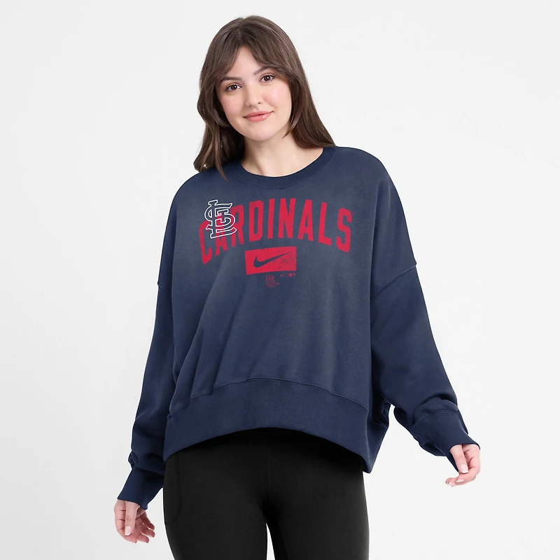 Women's Nike Navy St. Louis Cardinals Oversized Cropped Pullover Sweatshirt
