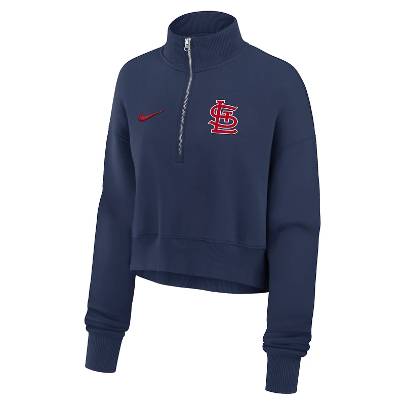 Sweat-shirt à demi-zip en polaire Nike bleu marine St. Louis Cardinals Primetime Phoenix pour femme