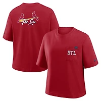 T-shirt Nike City Connect Pocket Boxy rouge pour femme, modèle St. Louis Cardinals.