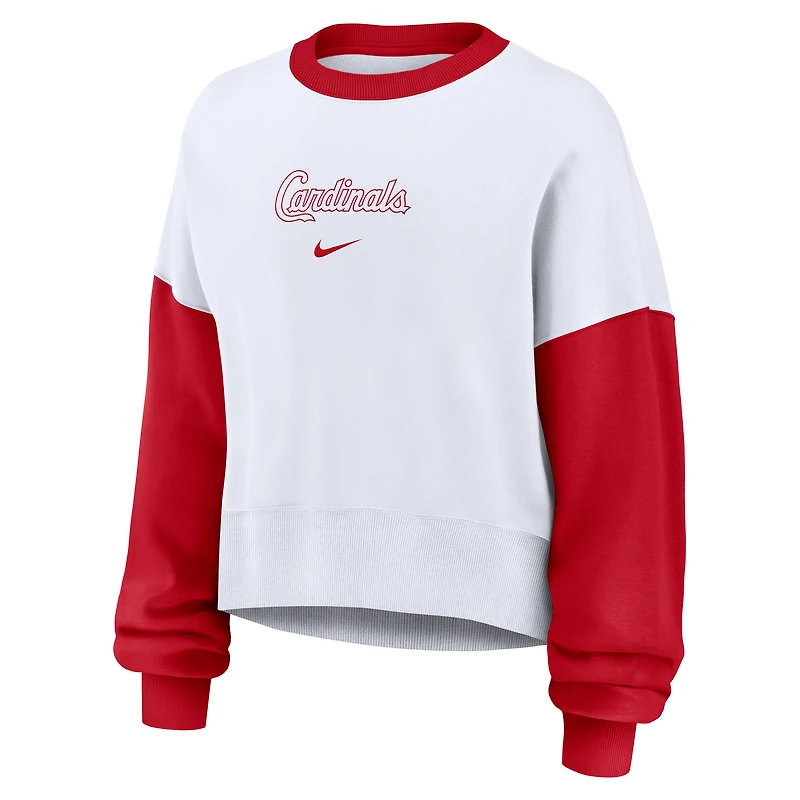 Sweat-shirt polaire oversize Nike blanc et rouge pour femme, modèle St. Louis Cardinals.