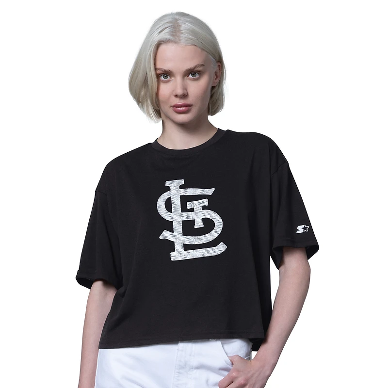 T-shirt court noir pour femme, coupe carrée, motif Saint-Graal des Cardinals de Saint-Louis