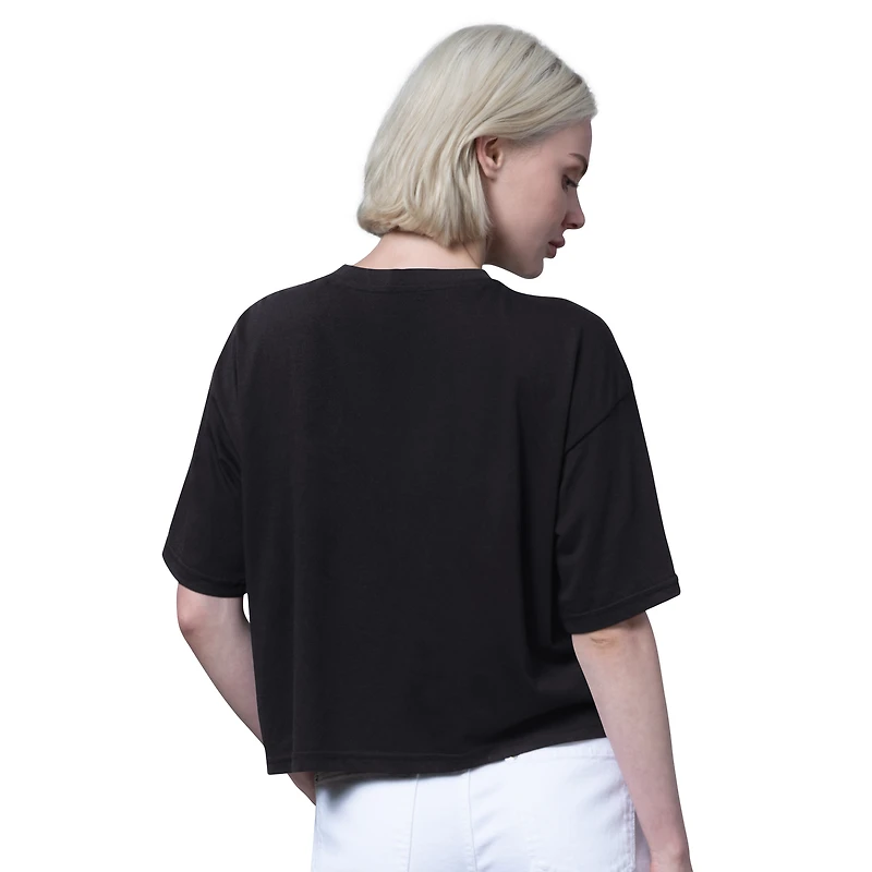 T-shirt court noir pour femme, coupe carrée, motif Saint-Graal des Cardinals de Saint-Louis