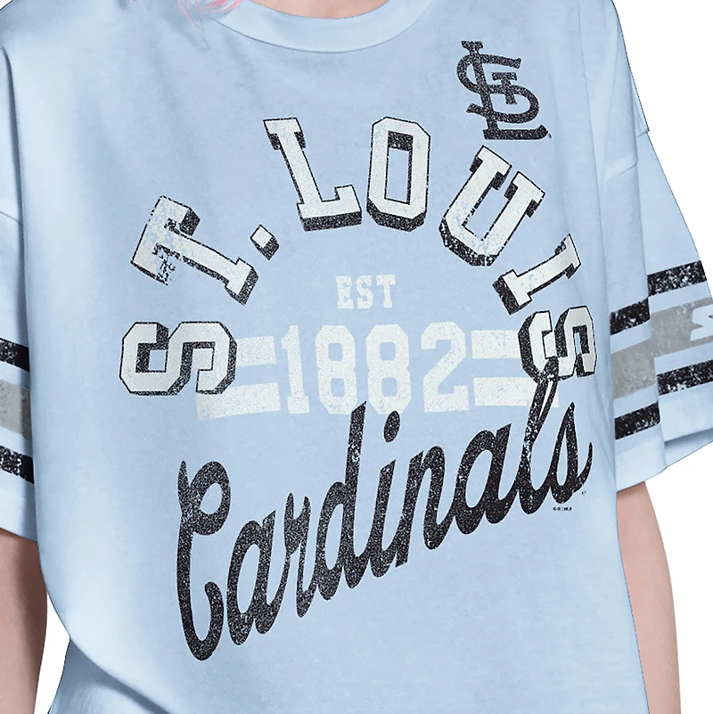 Women's Starter Light Blue St. Louis Cardinals Cropped Hurry Up Offense T-Shirt