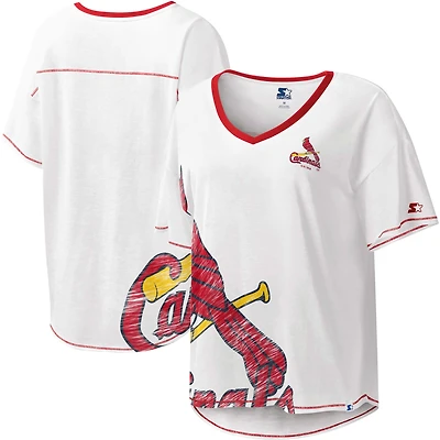 T-shirt à col en V blanc Starter pour femmes, St. Louis Cardinals Perfect Game