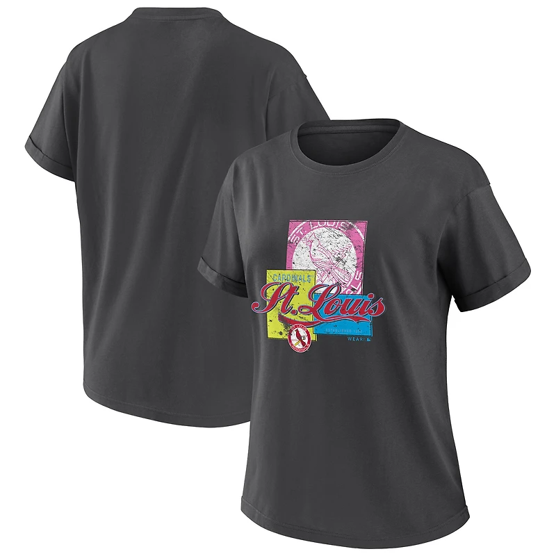 T-shirt boyfriend anthracite pour femme WEAR by Erin Andrews, motif boîte de couleur nationale des Cardinals St. Louis