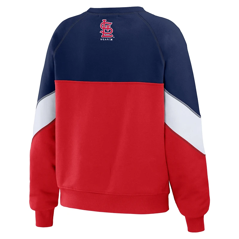 Women's WEAR by Erin Andrews Navy/Red St. Louis Cardinals Color Block Crew Neck Pullover Sweatshirt