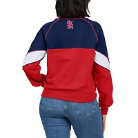 Women's WEAR by Erin Andrews Navy/Red St. Louis Cardinals Color Block Crew Neck Pullover Sweatshirt