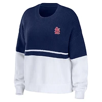 Women's WEAR by Erin Andrews Navy/White St. Louis Cardinals Chunky Pullover Sweatshirt