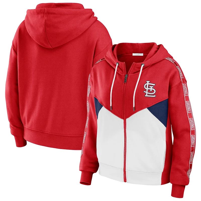 Women's WEAR by Erin Andrews Red/White St. Louis Cardinals  Color Block Full-Zip Hoodie