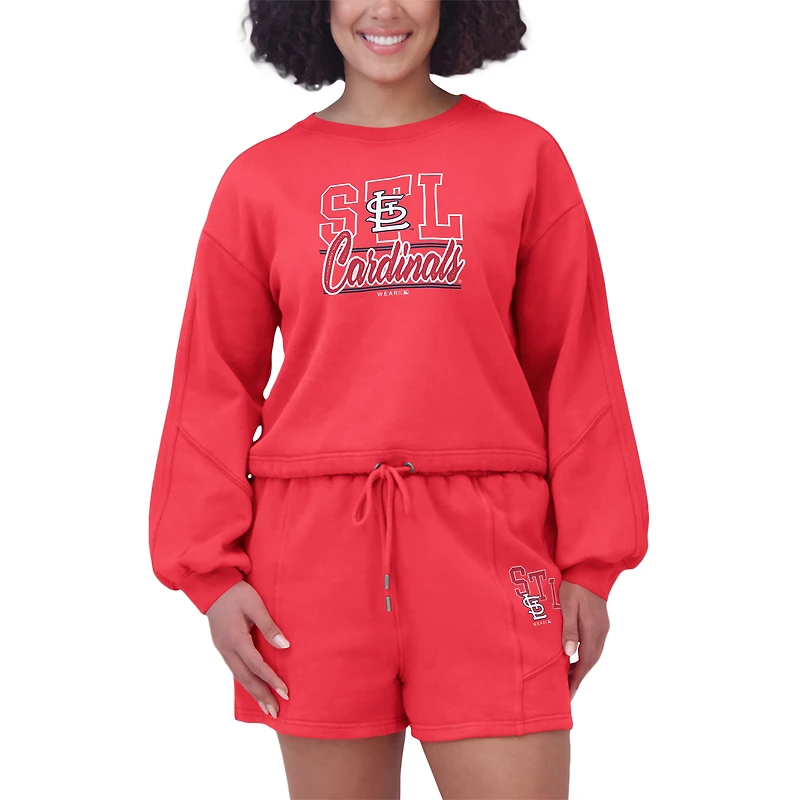 Ensemble de détente pour femme WEAR by Erin Andrews avec sweat-shirt et short en molleton délavé rouge des Cardinals St. Louis