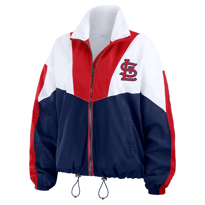 Women's WEAR by Erin Andrews White/Navy St. Louis Cardinals Color Block Full-Zip Windbreaker Jacket