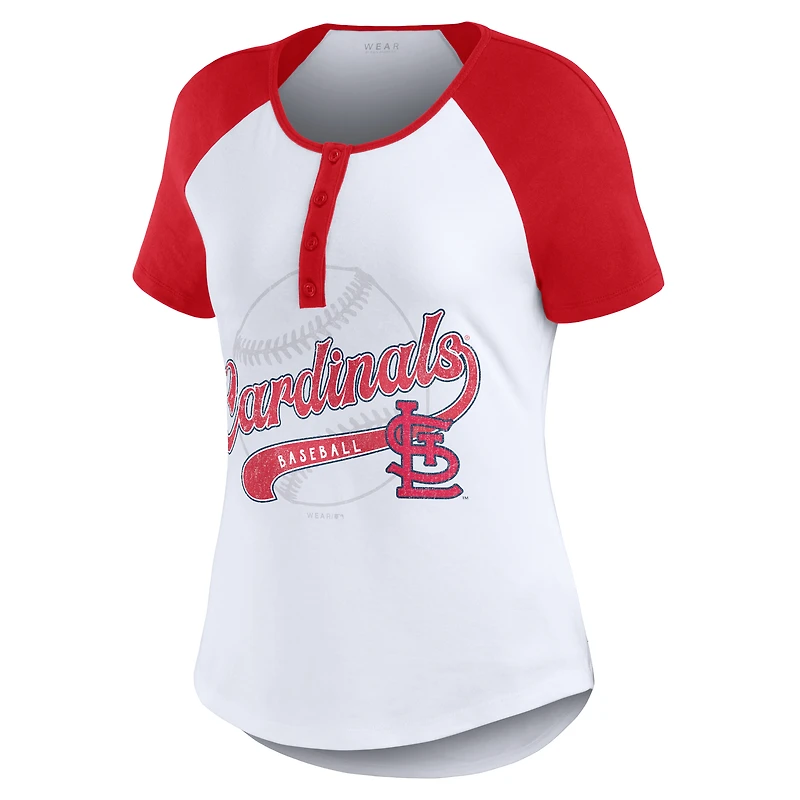 Women's WEAR by Erin Andrews White/Red St. Louis Cardinals Fitted Henley Raglan T-Shirt