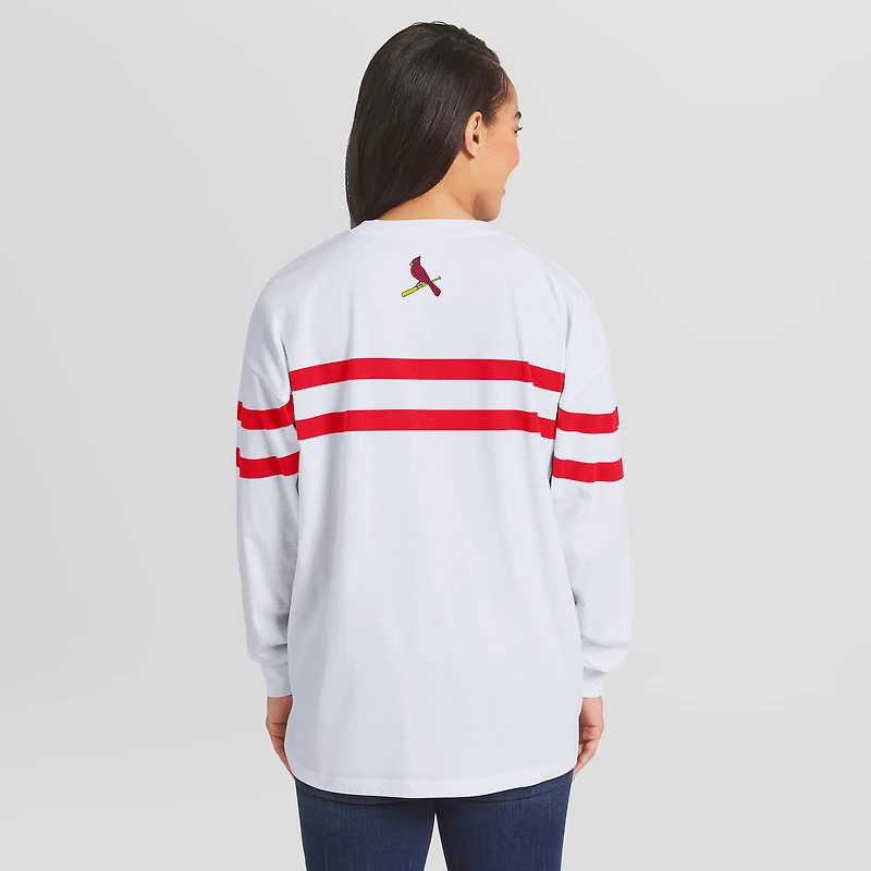 Women's WEAR by Erin Andrews  White St. Louis Cardinals Oversized Long Sleeve Striped T-Shirt