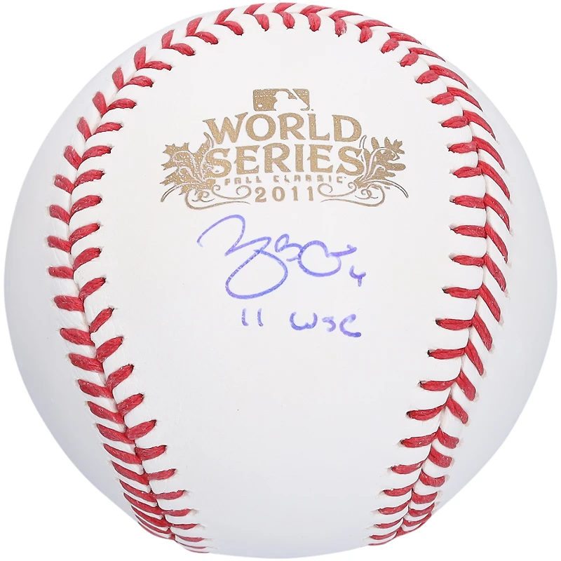 Baseball autographié par Yadier Molina des Cardinals de Saint-Louis avec le logo des World Series 2011 et l'inscription « 2011 WSC »