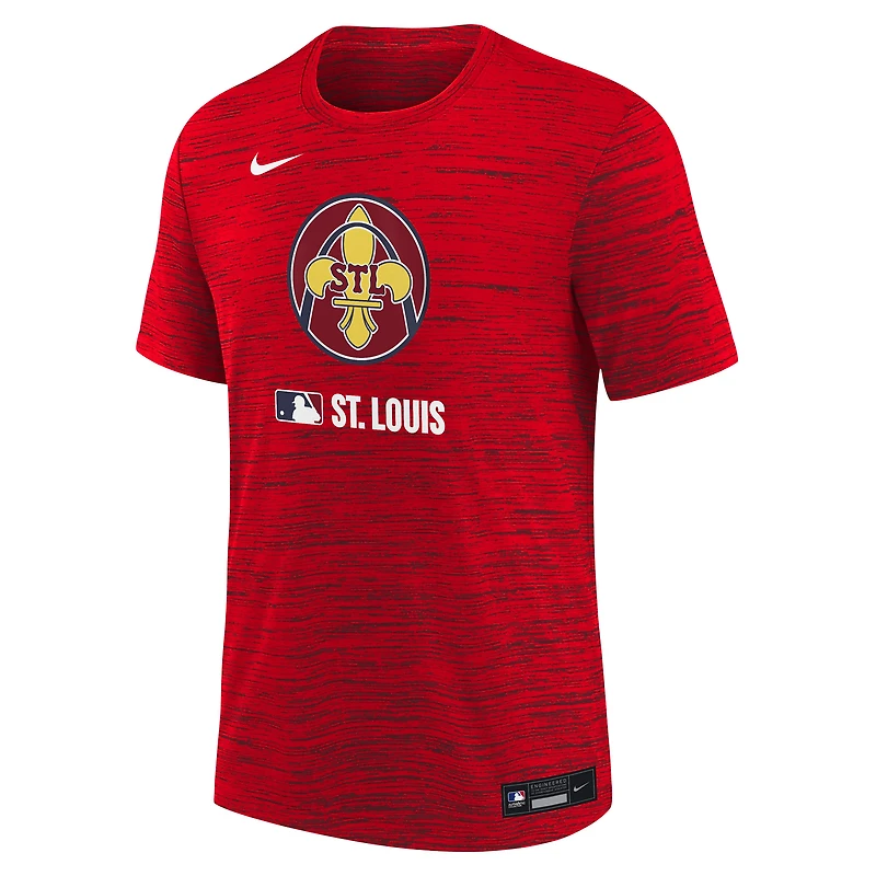 T-shirt Nike rouge pour jeunes St. Louis Cardinals Authentic Collection City Connect Velocity Performance