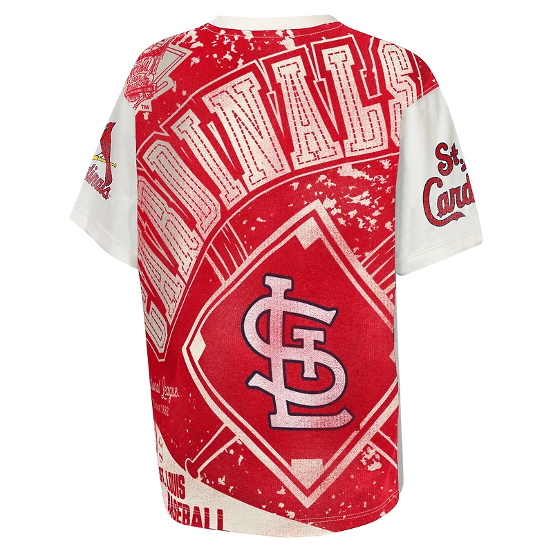Youth Outerstuff Cream St. Louis Cardinals Big League Top Player Bold All-Over-Print T-Shirt