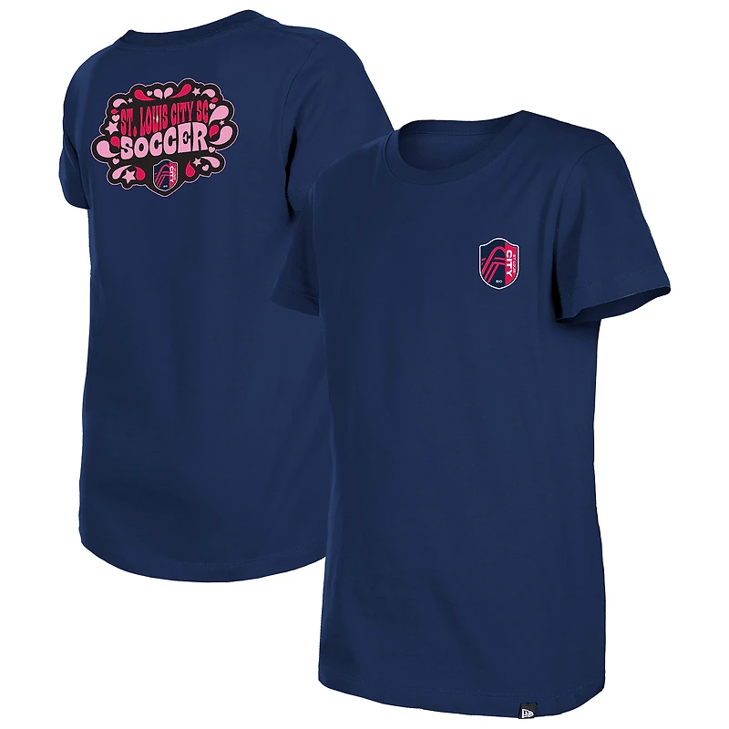T-shirt bleu marine à motif bulle et cœur pour fille de la ville Saint-Louis New Era