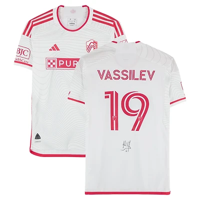 Indiana Vassilev St. Louis City SC Autographed Match-Used #19 White adidas Jersey from the 2024 MLS Season - Size M
