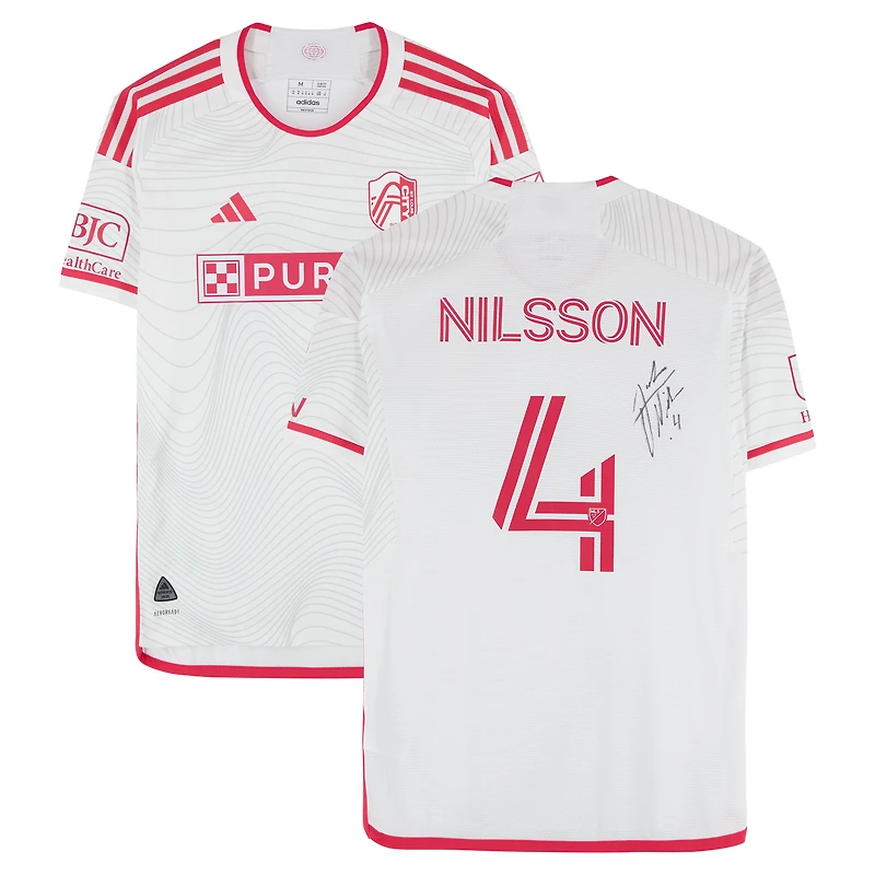 Joakim Nilsson St. Louis City SC Autographed Match-Used #4 White adidas Jersey from the 2024 MLS Season - Size M