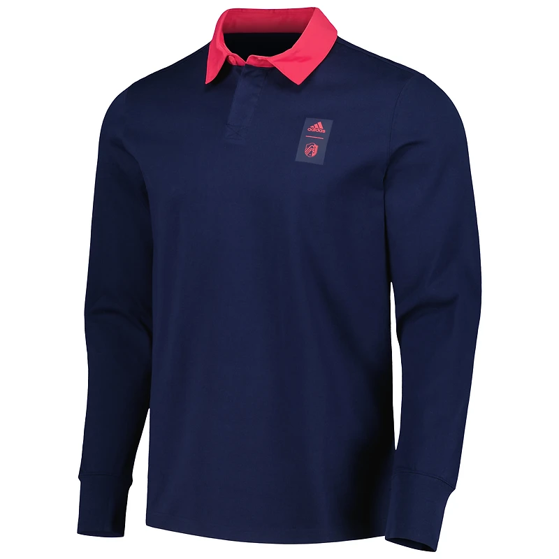 Men's adidas 2023 Player Navy St. Louis City SC Travel Long Sleeve Polo