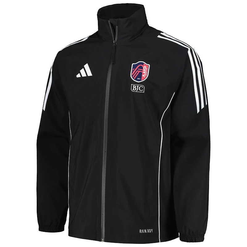 Veste de pluie à capuche entièrement zippée adidas St. Louis City SC Tiro 24 pour hommes, noire