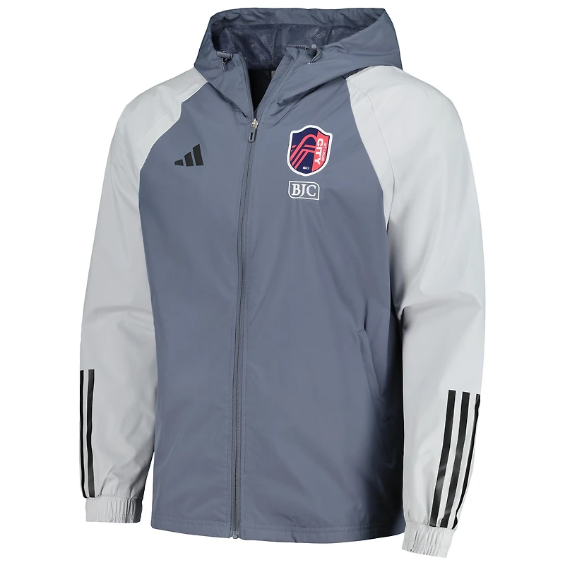 Veste adidas grise St. Louis City SC 2024 toutes saisons raglan entièrement zippée pour homme