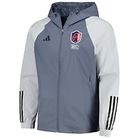 Veste adidas grise St. Louis City SC 2024 toutes saisons raglan entièrement zippée pour homme