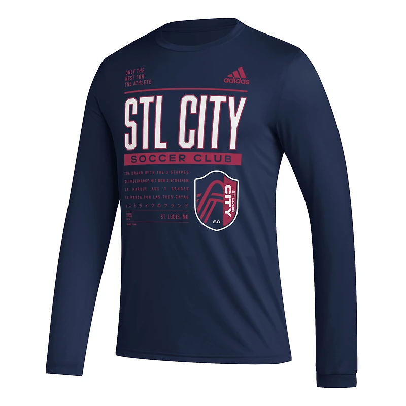 T-shirt AEROREADY à manches longues adidas St. Louis City SC Club DNA pour homme, bleu marine