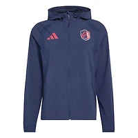 Coupe-vent à capuche zippé adidas St. Louis CITY SC Tiro Travel pour homme, bleu marine