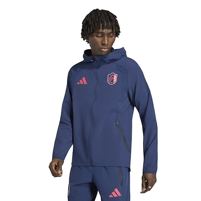 Coupe-vent à capuche zippé adidas St. Louis CITY SC Tiro Travel pour homme, bleu marine
