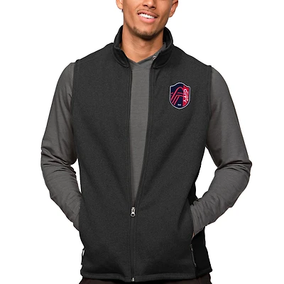 Men's Antigua Heather Black St. Louis City SC Primary Team Logo Course Full-Zip Vest