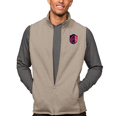 Men's Antigua Oatmeal St. Louis City SC Primary Team Logo Course Full-Zip Vest