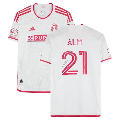 Rasmus Alm St. Louis City SC Autographed Match-Used #21 White adidas Jersey from the 2024 MLS Season - Size M