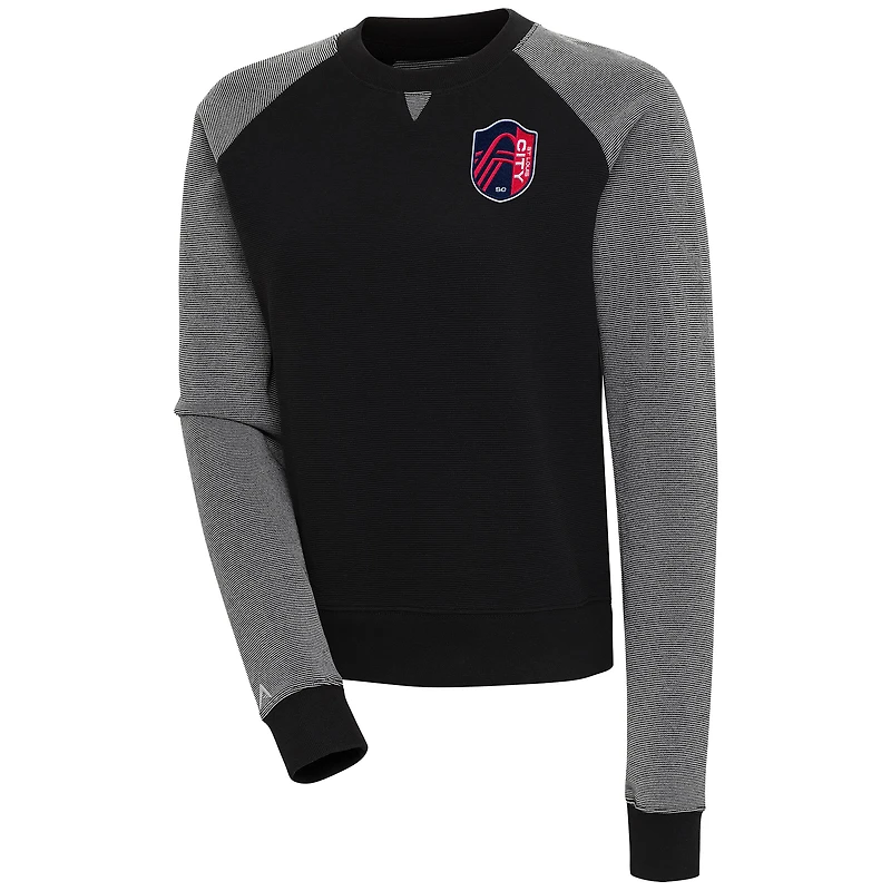 Women's Antigua  Black/White St. Louis City SC Flier Bunker Tri-Blend Pullover Sweatshirt