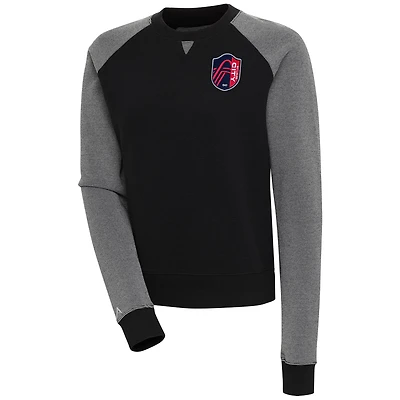 Women's Antigua  Black/White St. Louis City SC Flier Bunker Tri-Blend Pullover Sweatshirt