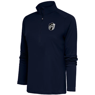 Women's Antigua  Navy St. Louis City SC Brushed Metallic Tribute Half-Zip Top
