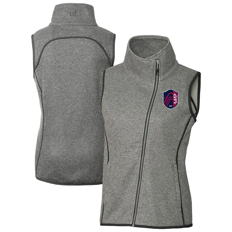 Women's Cutter & Buck  Heather Gray St. Louis City SC Mainsail Sweater-Knit Full-Zip Asymmetrical Vest