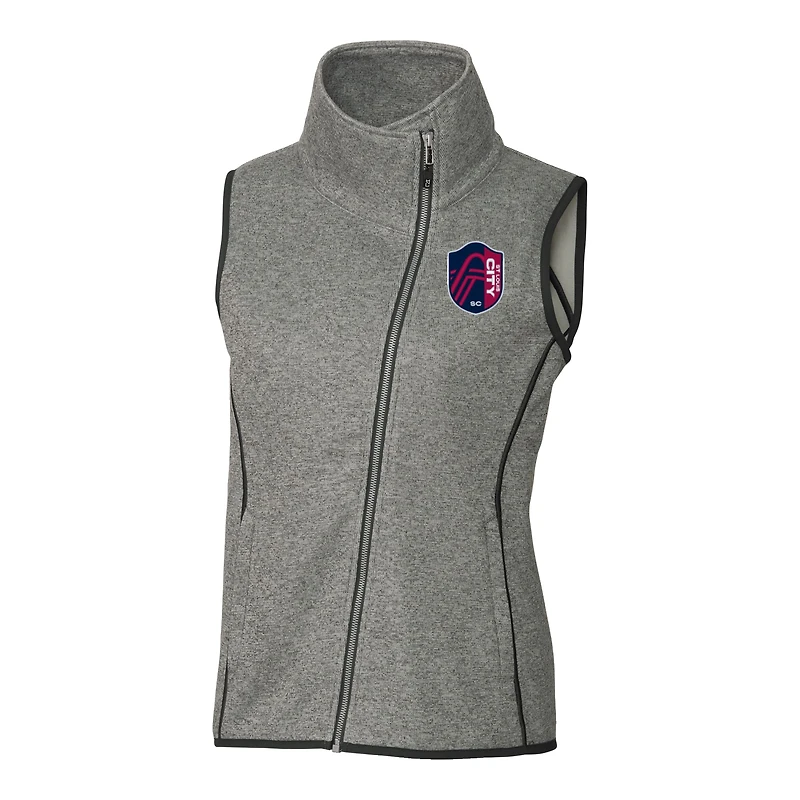 Women's Cutter & Buck  Heather Gray St. Louis City SC Mainsail Sweater-Knit Full-Zip Asymmetrical Vest