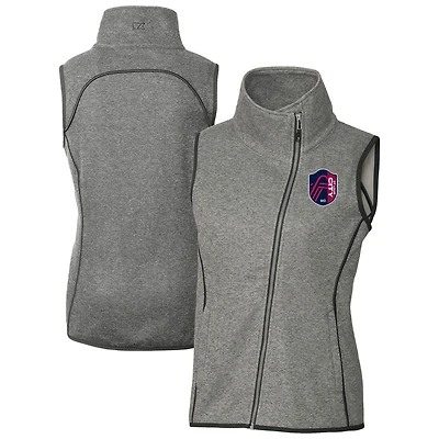 Women's Cutter & Buck  Heather Gray St. Louis City SC Mainsail Sweater-Knit Full-Zip Asymmetrical Vest