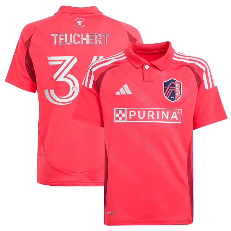 Maillot de joueur adidas Cedric Teuchert rose St. Louis CITY SC 2025 Forever rouge réplique pour jeunes
